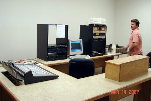 Robert Barber setting up FM control room.